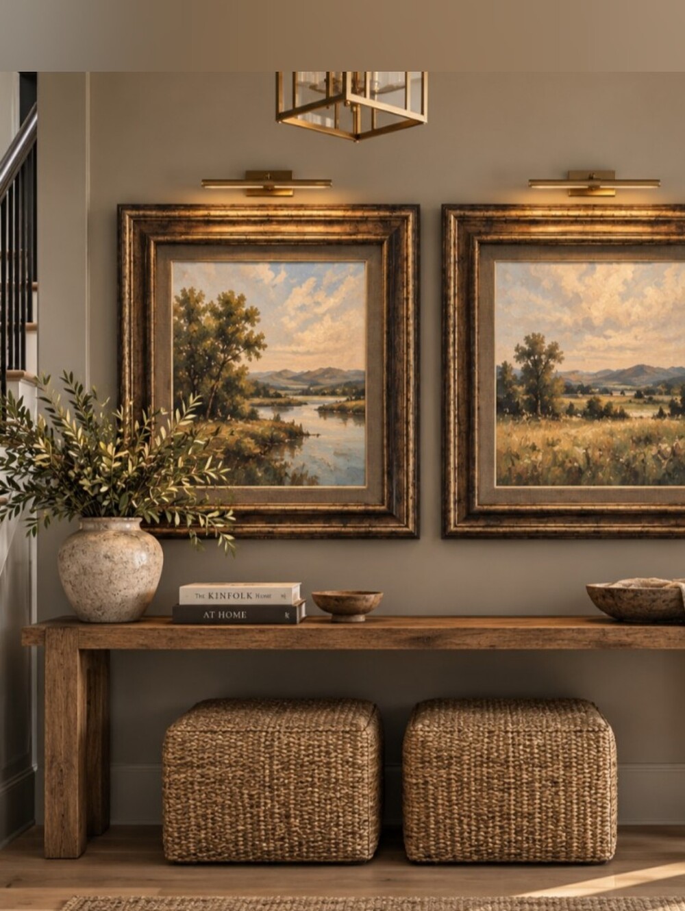 Pair of Large Bronze & Gold Picture Frames with Fabric Liners
